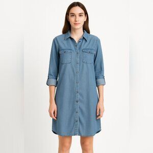 Club Monaco Blue Denim Shirt Dress Size Small